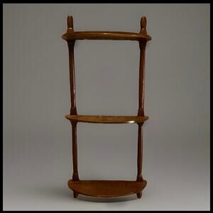 Vintage Wood Wall Shelf • 3 Tier Display Shelf • Small Curved Wooden Shelving